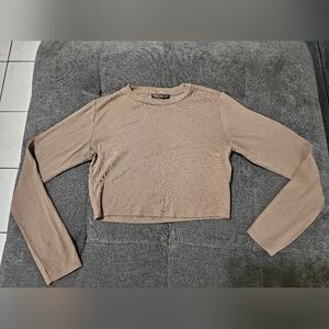 ZARA Taupe Crewneck Crop Tee
